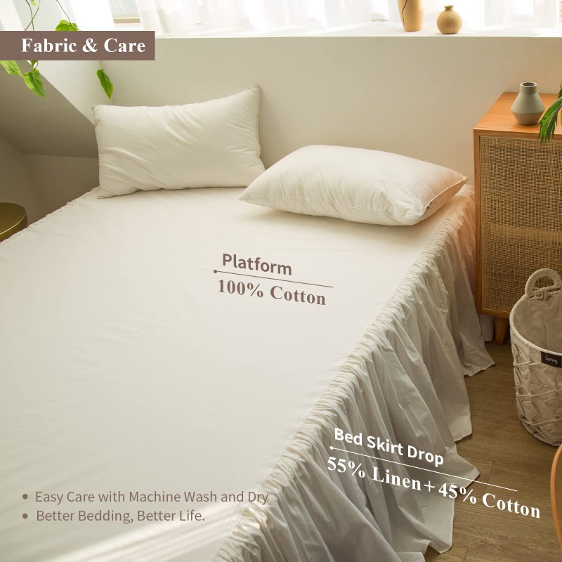 BISELINA French Linen Bed Skirt with Pleated Frills 22-Inch Tailored Drop Natural Flax Cotton Blend Dust Ruffle Soft Cozy Farmhouse Bedding (22" King, White) - Image 3
